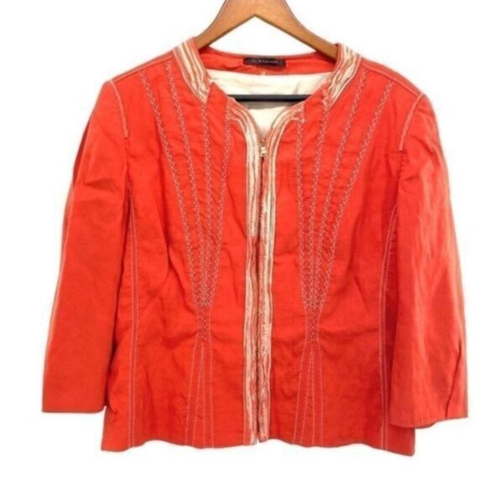 Elie Tahari Womens Textured Linen Coral Blazer Jacket